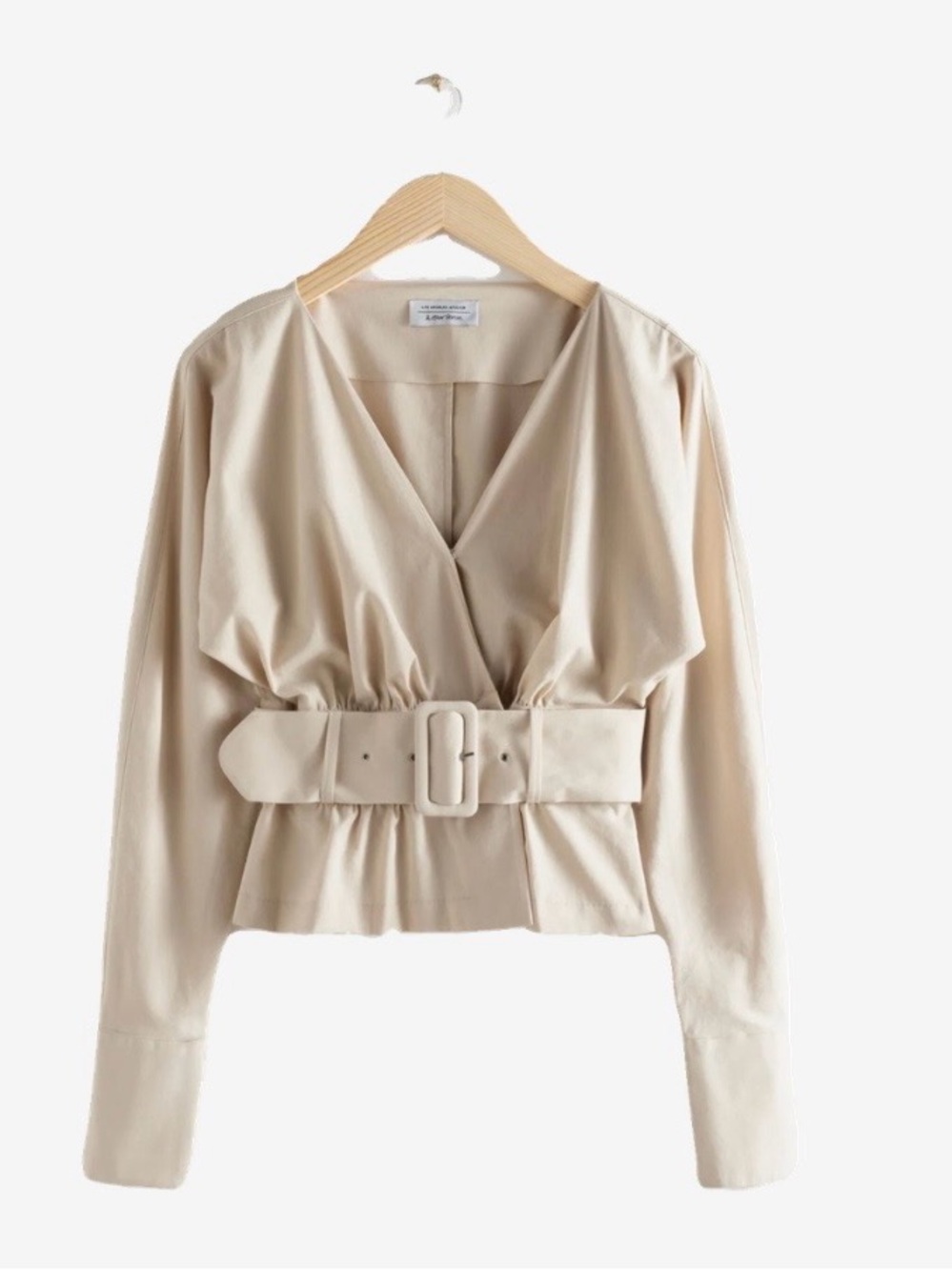 & Other Stories Cream Belted V-Neck Button Down Top